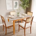 Ver imagem 1 de Mesa com 4 Cadeiras Madeira Maciça Tampo MDF e Vidro Tangará Tiê CabeCasa MadeiraOriginals Bege/Cara