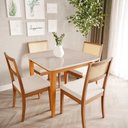 Ver imagem 1 de Mesa com 4 Cadeiras Madeira Maciça Tampo MDF e Vidro Tangará Tiê CabeCasa MadeiraOriginals Bege/Cara