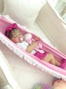Ver imagem 4 de Rede berço bebê infantil brim até 30kg Montessoriana rosa