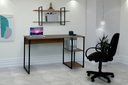 Ver imagem 1 de Mesa para Escritório com Prateleiras Industrial 1.37m Nogal/Preto