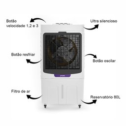 Climatizador de Ar Frio 80 Litros Praxis Cp80 200w 5.500m³/h 127v - 3 Climatizador de Ar Frio 80 Litros Praxis Cp80 200w 5.500m³/h 127v - 3