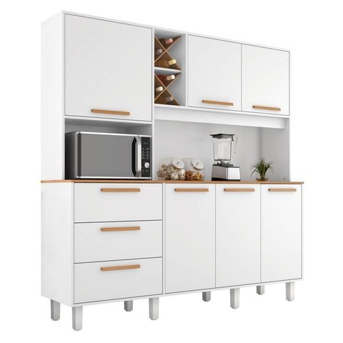 Armário para Cozinha Kit Max 181 Cm 6 Portas 3 Gavetas Branco Fosco Brilho - Zanzini