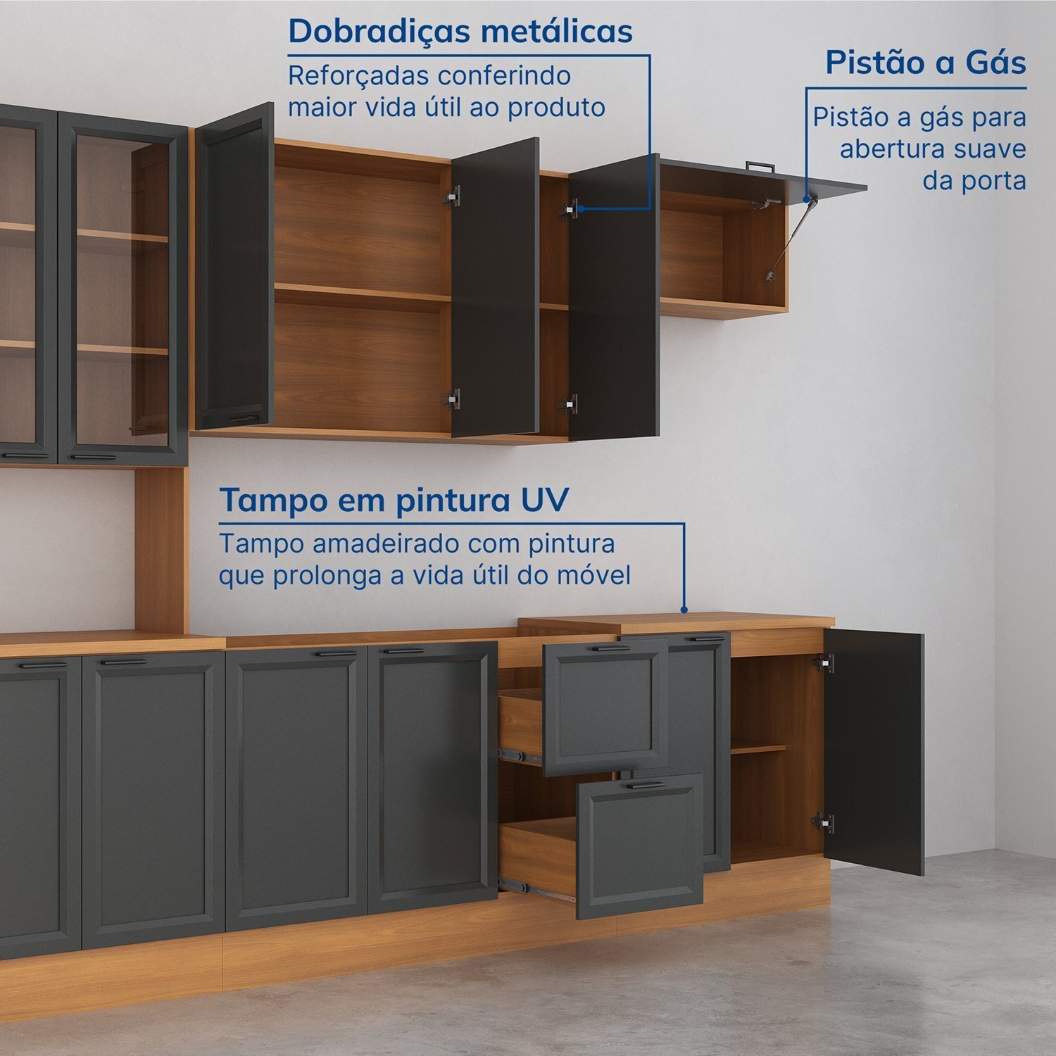 Cozinha Compacta 3 Peças 2 Aéreos 1 Balcão Soho Cabecasa Madeiramadeira - 5