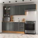 Ver imagem 1 de Cozinha Compacta Planejada 4 Peças 1 Paneleiro Duplo 2 Aéreos 1 Balcão Soho CabeCasa MadeiraOriginals Cinza/Freijó/Grafite