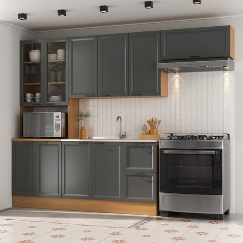 Cozinha Compacta 4 Peças 1 Paneleiro Duplo 2 Aéreos 1 Balcão Soho CabeCasa MadeiraOriginals