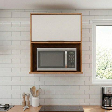 Armário Aéreo 1 Porta 80cm Microondas Brilhante Celeste Bege/Cinamomo/Offwhite