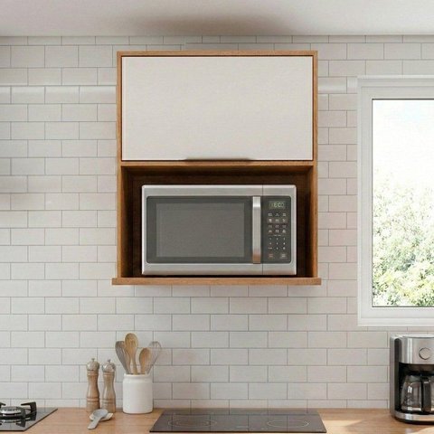 Armário Aéreo 1 Porta 80cm Microondas Brilhante Celeste Cinamomo/Offwhite