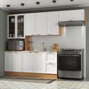 Ver imagem 1 de Cozinha Compacta Planejada 4 Peças 1 Paneleiro Duplo 2 Aéreos 1 Balcão Soho CabeCasa MadeiraOriginals Branco/Freijó