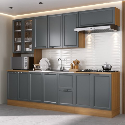 Cozinha Compacta 5 Peças 1 Paneleiro Duplo 2 Aéreos 2 Balcões Soho CabeCasa MadeiraOriginals