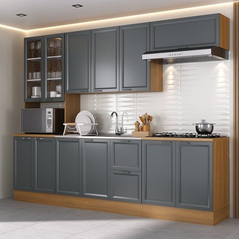 Cozinha Compacta 5 Peças 1 Paneleiro Duplo 2 Aéreos 2 Balcões Soho CabeCasa MadeiraOriginals
