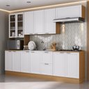 Ver imagem 1 de Cozinha Compacta Planejada 5 Peças 1 Paneleiro Duplo 2 Aéreos 2 Balcões Soho CabeCasa MadeiraOriginals Branco/Freijó