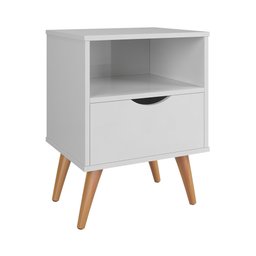 Mesa De Cabeceira Retrô Pés Madeira Maciça Grécia - Branco - 3
