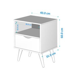 Mesa De Cabeceira Retrô Pés Madeira Maciça Grécia - Branco - 5
