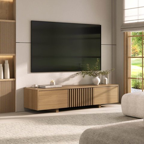 Rack Ripado para TV até 50 Polegadas Planejado 135cm Aruá CabeCasa MadeiraOriginals Marrom/Jatobá
