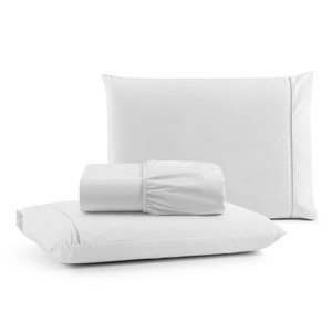 Jogo de Lençol Cama King 3 peças 100% Algodão Percal 180 fios Ponto Palito:Branco
