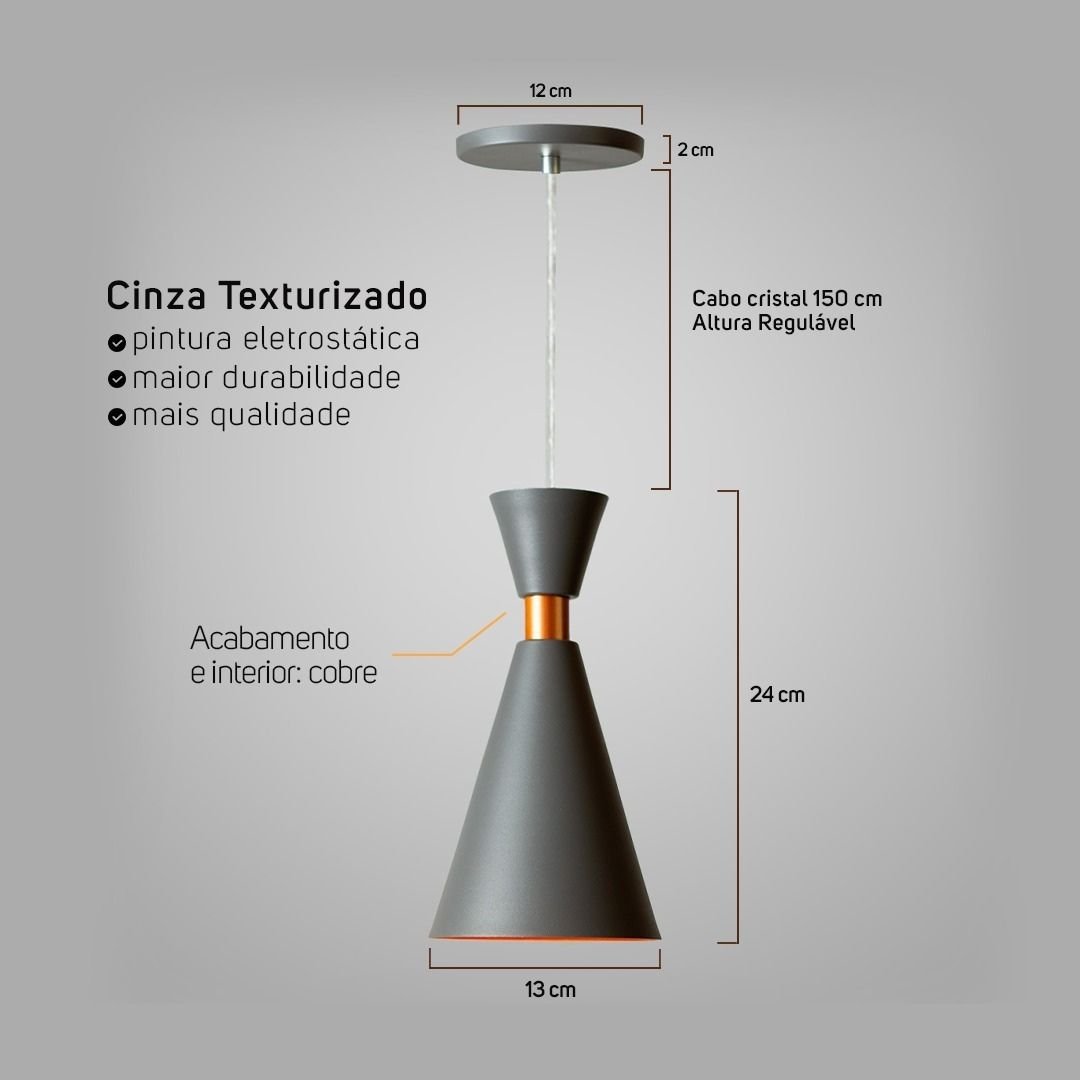 Kit 3 Lustre Pendente Mini Pequim Cinza para Garagem - 4