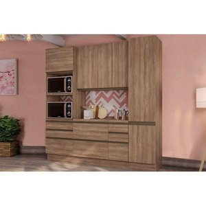 Cozinha Modulada Completa 4pçs 1 Paneleiro 1 Torre Quente 1 Balcão 1 Armário C4p118 Nogal
