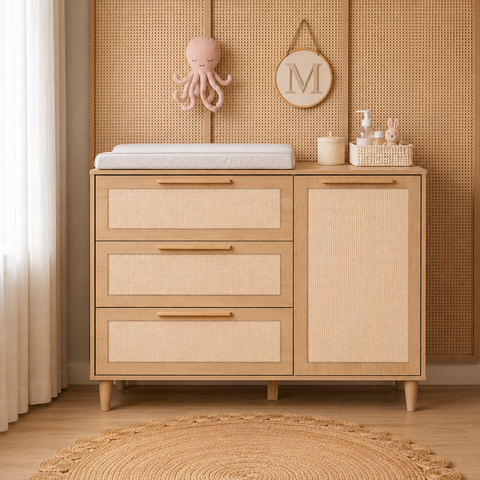 Cômoda de MDF com Detalhes em Rattan e Madeira – Linha Premium Quater Paglia Pro