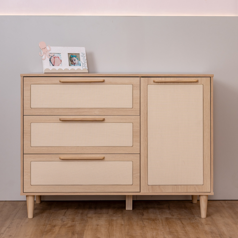 Cômoda de Mdf com Detalhes em Rattan e Madeira – Linha Premium Quater Paglia Pro