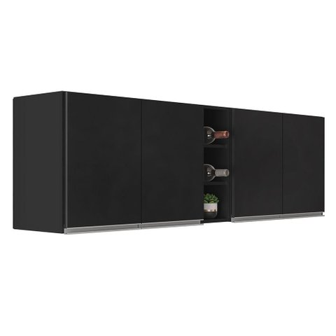 Kit 2 Armários Aéreos Califórnia 80cm e Nicho Garrafeiro 20cm Riad Preto - Lumil