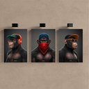 Ver imagem 2 de Kit 3 Quadro Decorativo Gangue Macacos Premium Sala Quarto Qualidade Premium 28x20cm