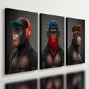 Ver imagem 1 de Kit 3 Quadro Decorativo Gangue Macacos Premium Sala Quarto Qualidade Premium 28x20cm