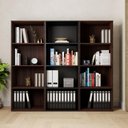 Ver imagem 1 de Estante Livros Escritório 180 cm 12 Nichos Abertos F5 Office Cor:Louro Preto com Preto