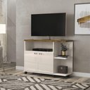 Ver imagem 1 de Rack Th Shop para TV Mármore Off White Canela 90cm MDP com Rodízios Lukaliam Móveis