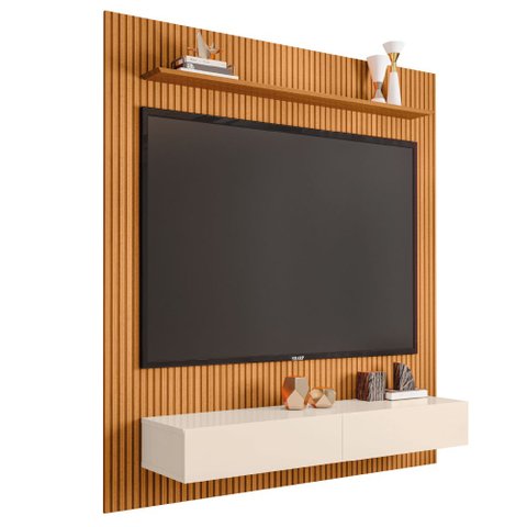 Painel para TV até 55 Polegadas Ripado Impressão 3D Avante com Nicho 1,34m Cedro/Off White Edn