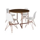 Ver imagem 2 de Mesa Industrial Jantar Redonda Amêndoa 110cm Base V com 4 Cadeiras Eames Brancas Base Cobre