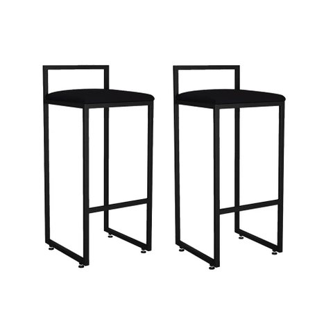 Kit 02 Banqueta Alta Industrial 0,78 cm Metal Preto Suede Preto - Vallisa Decor