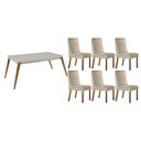Ver imagem 1 de Conjunto: Mesa de Cozinha Havana Curvo 180cm + 6 Cadeiras Dakota Naturale/Off White - Suede Creme -