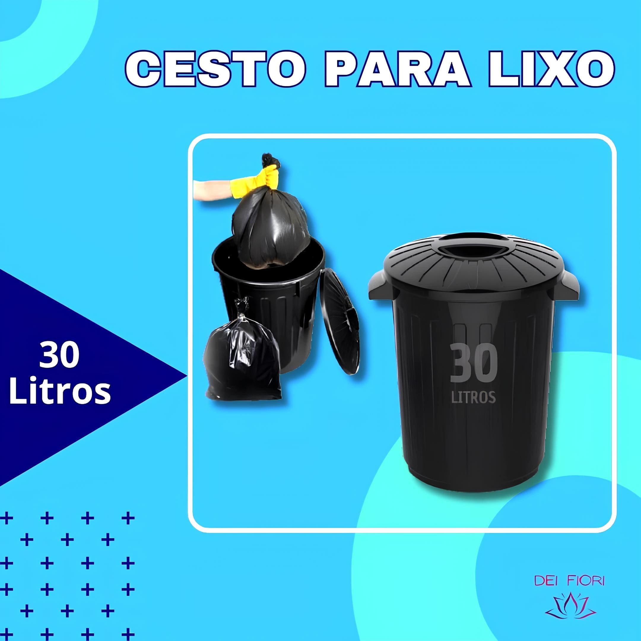 Cesto Lixo 30 Litros Tampa Alças Laterais Resistente Lixeira Cozinha Lavanderia Escritorio Reforçada - 6