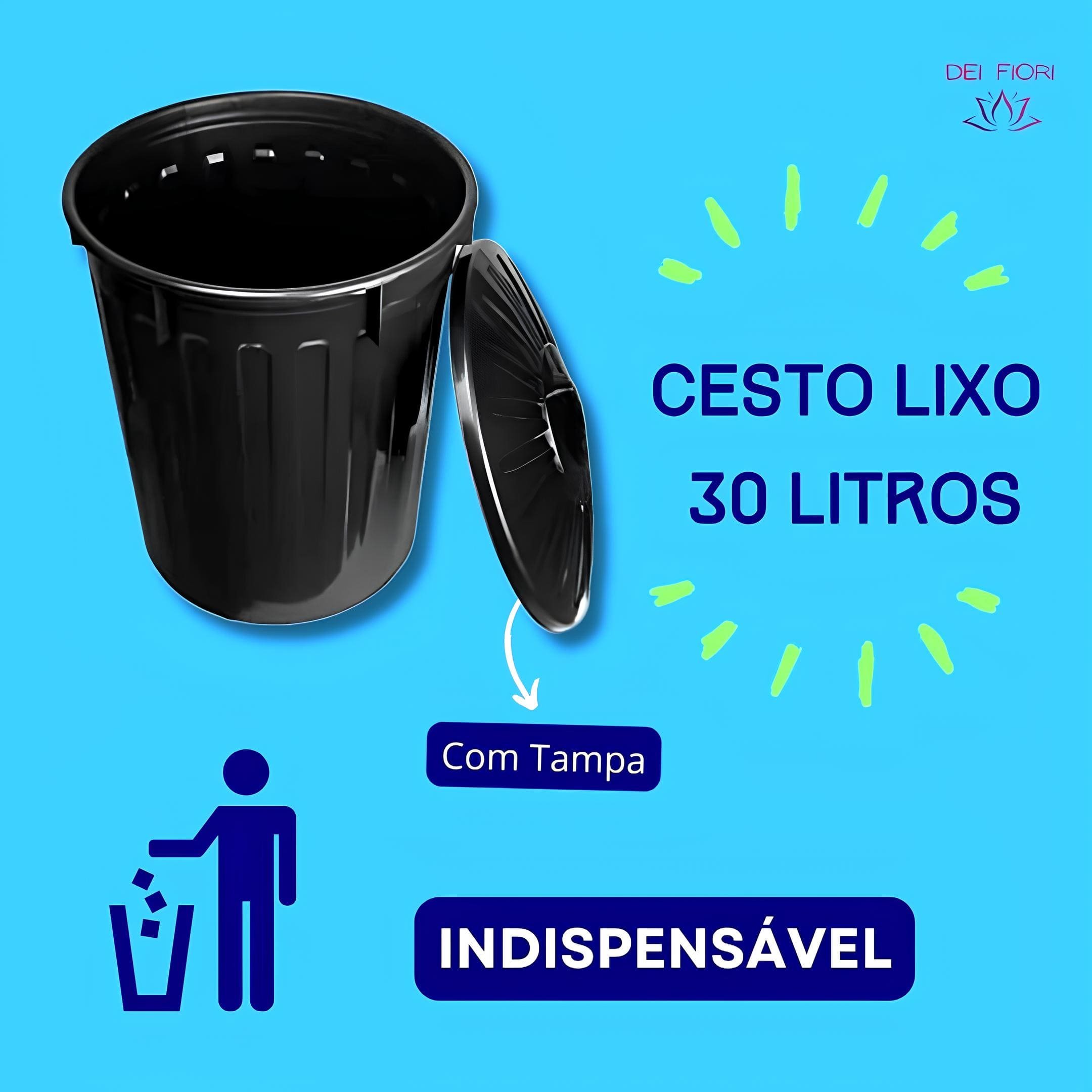 Cesto Lixo 30 Litros Tampa Alças Laterais Resistente Lixeira Cozinha Lavanderia Escritorio Reforçada - 7