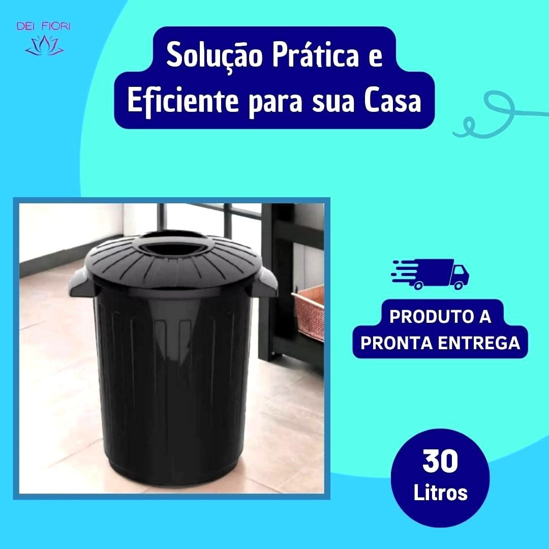 Cesto Lixo 30 Litros Tampa Alças Laterais Resistente Lixeira Cozinha Lavanderia Escritorio Reforçada - 5