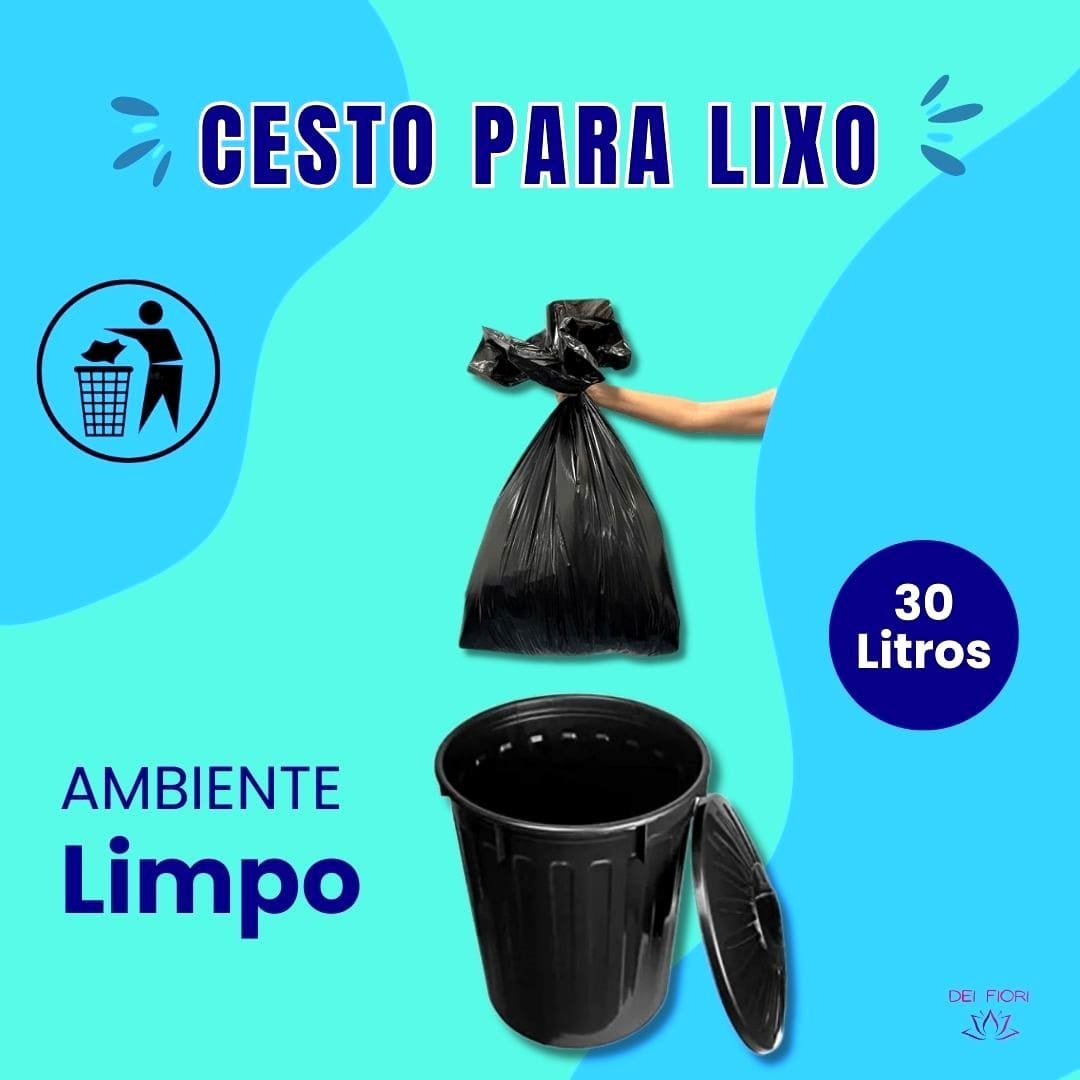 Cesto Lixo 30 Litros Tampa Alças Laterais Resistente Lixeira Cozinha Lavanderia Escritorio Reforçada - 8