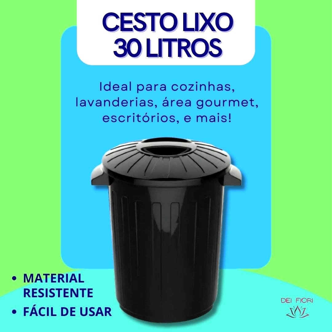 Cesto Lixo 30 Litros Tampa Alças Laterais Resistente Lixeira Cozinha Lavanderia Escritorio Reforçada - 2