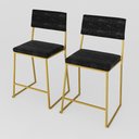 Ver imagem 2 de Kit 2 Banquetas Média Balcão Estofada com Encosto Dourada Suede Dubai