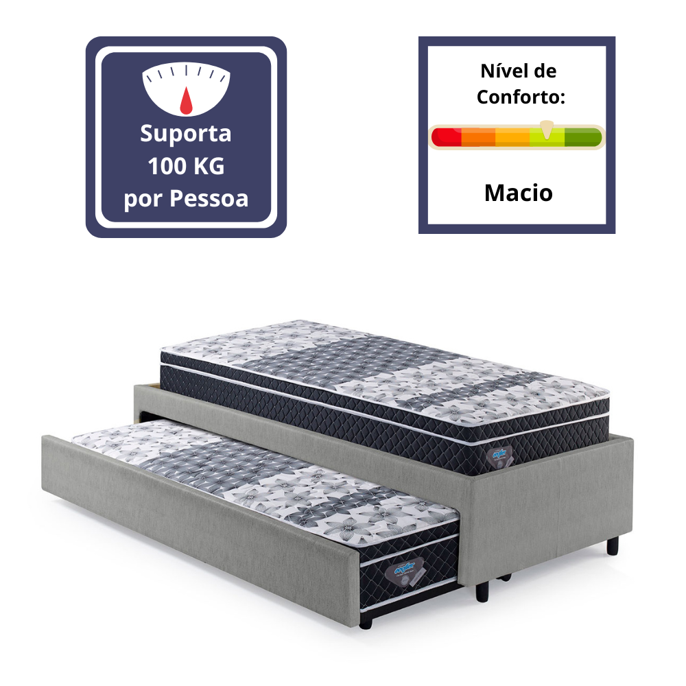 Bicama Box Solteiro 88x188 Courino Linho Cinza com Dois Colchões Gransleep Molas Verticoil Ecoflex - 5