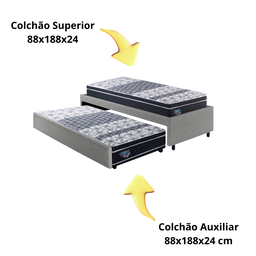 Bicama Box Solteiro 88x188 Courino Linho Cinza com Dois Colchões Gransleep Molas Verticoil Ecoflex - 8