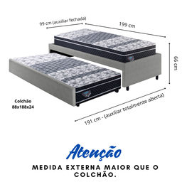 Bicama Box Solteiro 88x188 Courino Linho Cinza com Dois Colchões Gransleep Molas Verticoil Ecoflex - 2