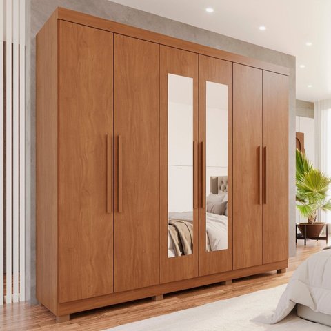 Guarda-Roupa Casal 6 Portas 4 Gavetas com Espelho com Pés New Malibu Espresso Móveis Marrom/Cinamomo