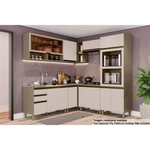 Cozinha Completa 9 Peças Connect 3 Aéreos 3 Balcões 1 Paneleiro C6p03 Duna Cristal
