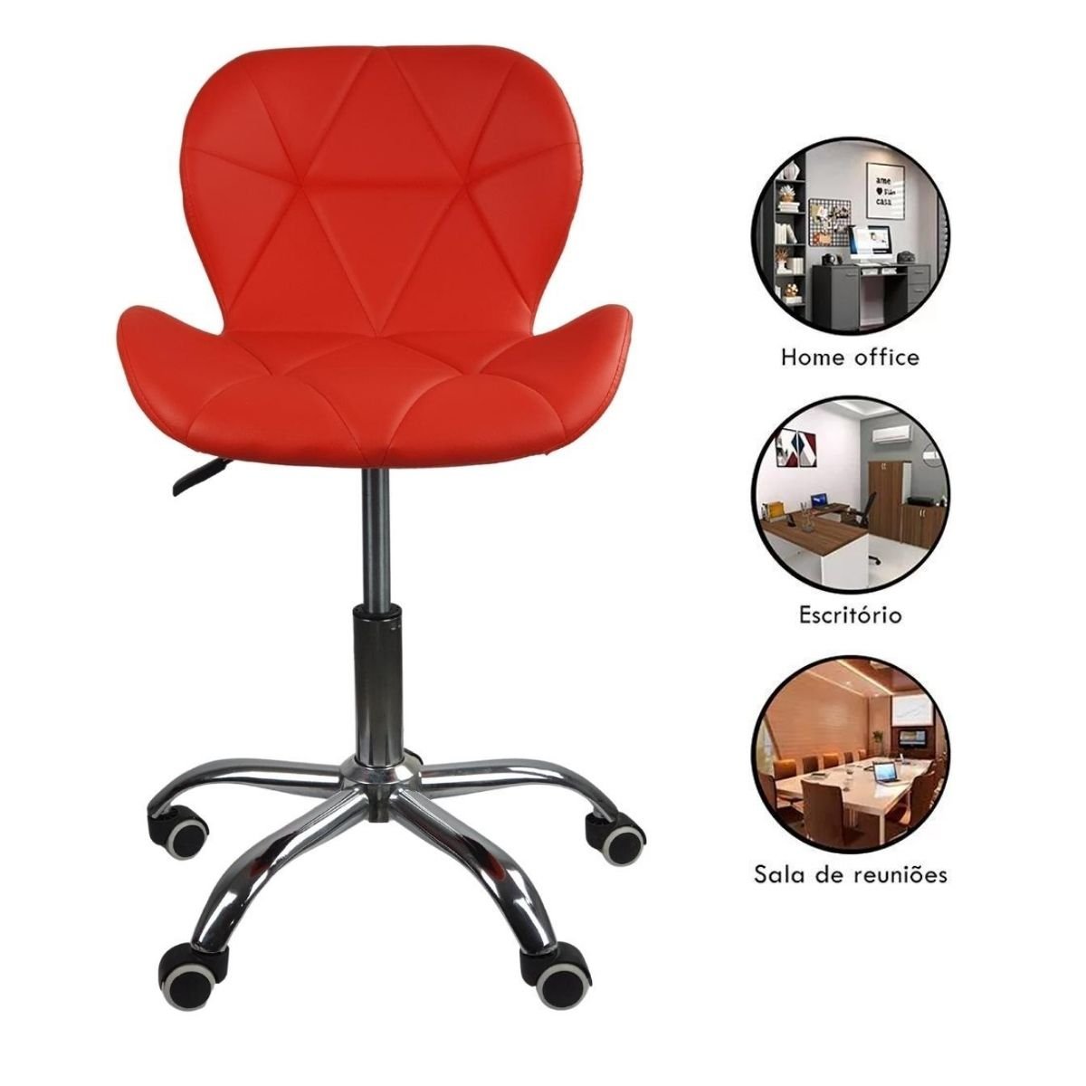 Kit 6 Cadeiras Office Eiffel Slim Ajustável Base Giratória - Vermelho - 2