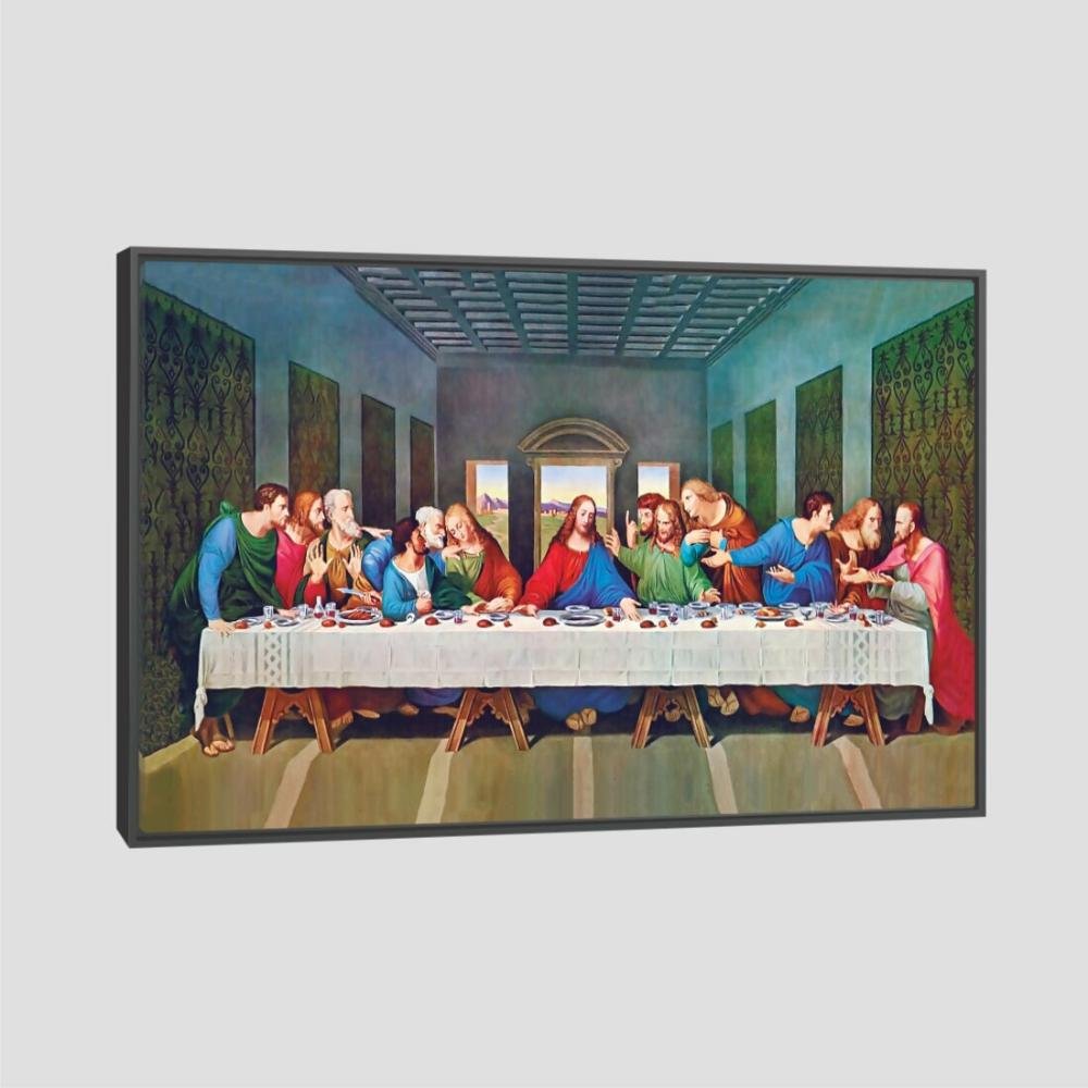 Quadro Leonardo Da Vinci A Última Ceia Tela Moldura Preta 95X63Cm