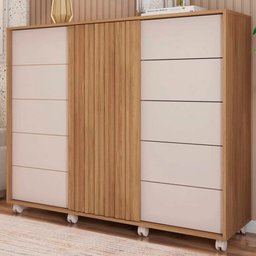 Cômoda Pegasus 2 Portas 5 Gavetas Ripado Buriti/off White - Caemmun - 1 Cômoda Pegasus 2 Portas 5 Gavetas Ripado Buriti/off White - Caemmun - 1