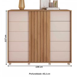 Cômoda Pegasus 2 Portas 5 Gavetas Ripado Buriti/off White - Caemmun - 3 Cômoda Pegasus 2 Portas 5 Gavetas Ripado Buriti/off White - Caemmun - 3