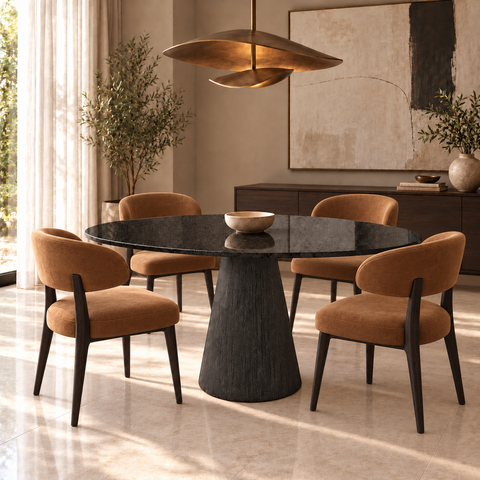 Mesa Jantar Oval 160x90cm - Mármore São Gabriel - Base Ébano