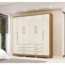 Ver imagem 1 de Roupeiro 100% MDF Canadá 223cm 6 Gavetas e 6 Portas - Nature/ Champanhe Vila Rica