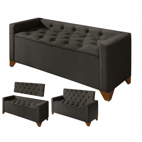 Recamier Baú Decorativo California 1,50m Sofá Premium para Cama Casal Estilo Estofado Cor Marrom